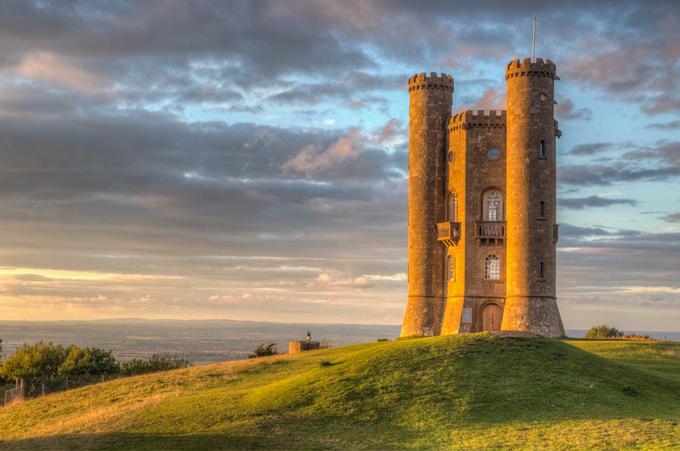 Broadway Tower in Sunset in Cotswolds, England