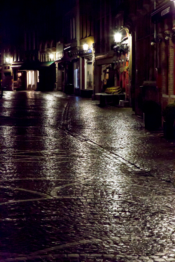 Wet Cobblestones in Bruges, Belgium