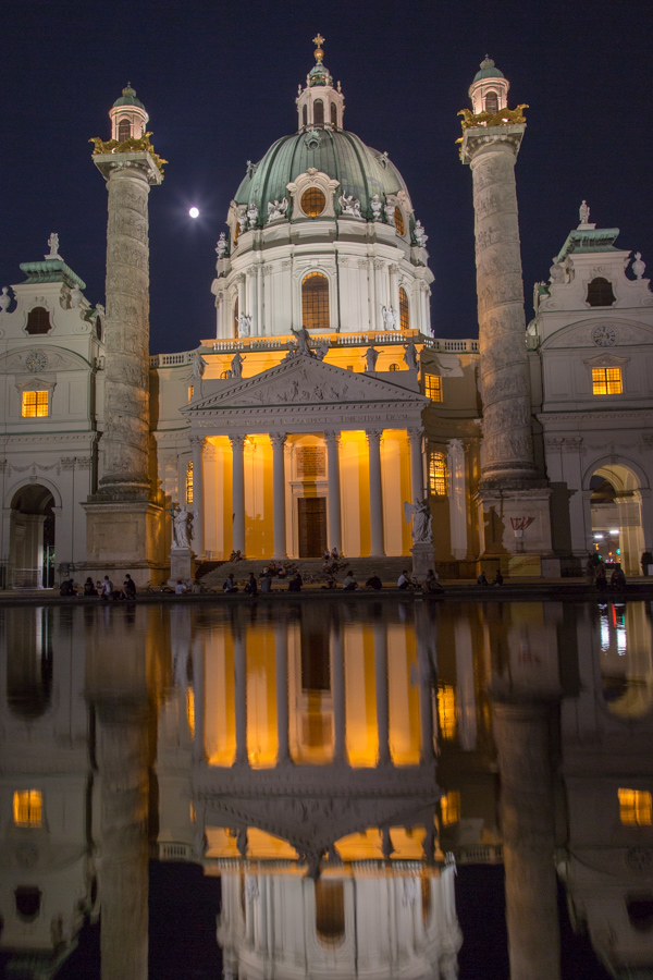 Moon and Church in Vienna, Austria