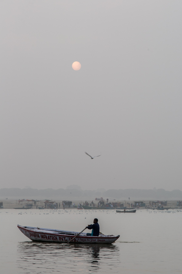 Sun over the Ganges in Varanasi, India