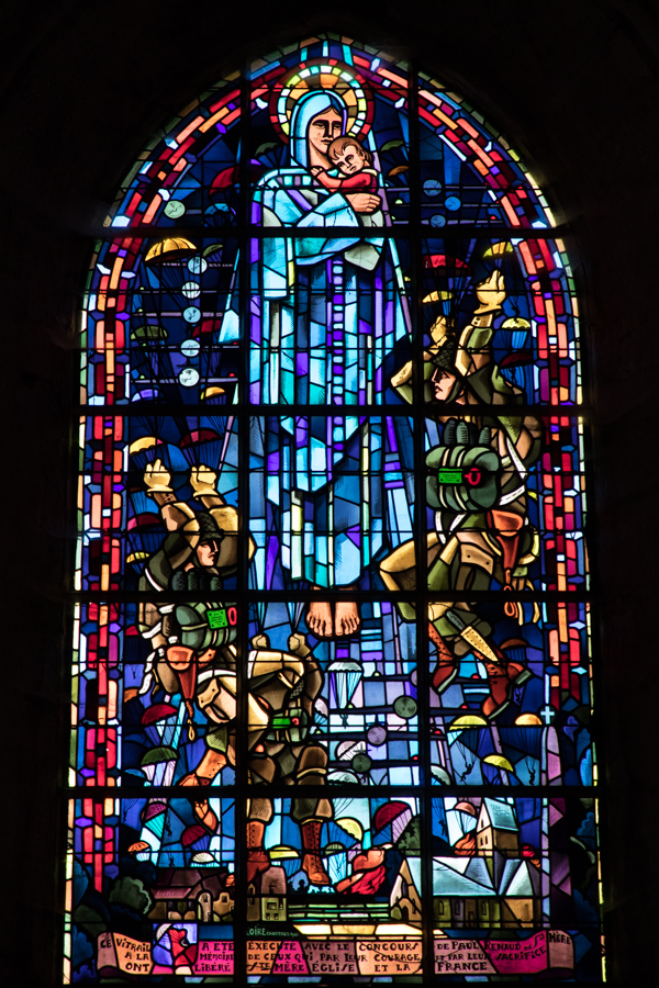 Paratroopers in Glass in Sainte-Mere-Eglise, France