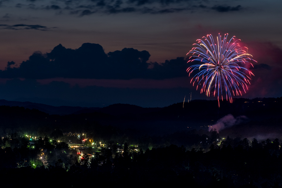 Fireworks in Sunset in Highlands, North Carolina