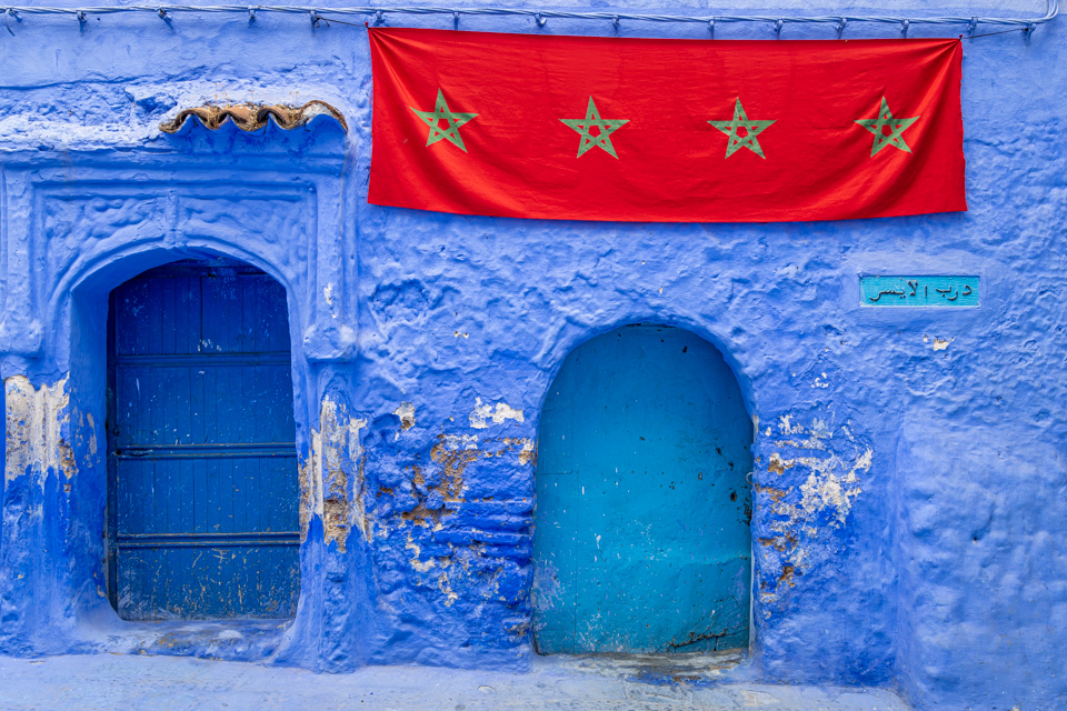 Moroccan Flag in Chefchaouen, Morocco