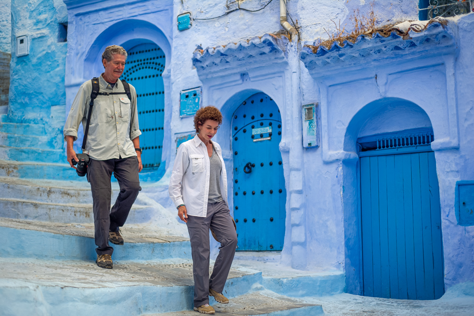 Passing Three Doors in Chefchaouen, Morocco