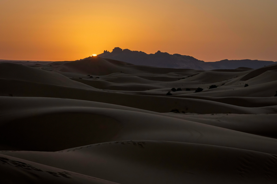 Sand Sun Rise in Sahara, Morocco