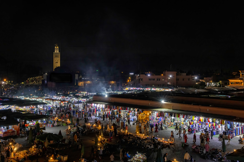 Night Market Square in Marrakech, Morocco