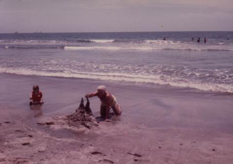 Dad Making Sand Castles in Mazatlan, Mexico