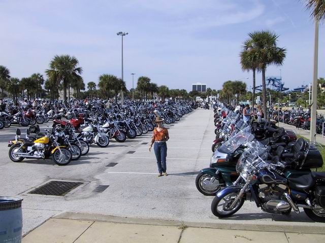 Virginia Ann in a Sea of Motorcycles in Daytona, Florida