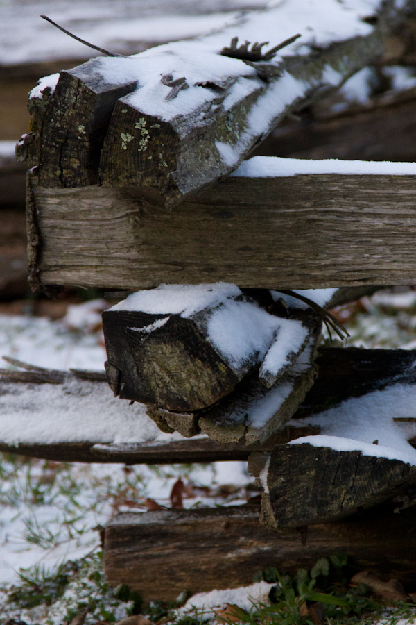 Snow on Fence in Highlands, North Carolina